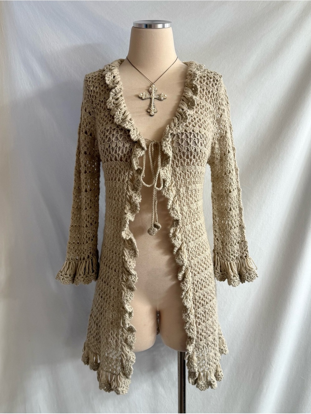 Y2K Long Bohemian Crochet Cardigan